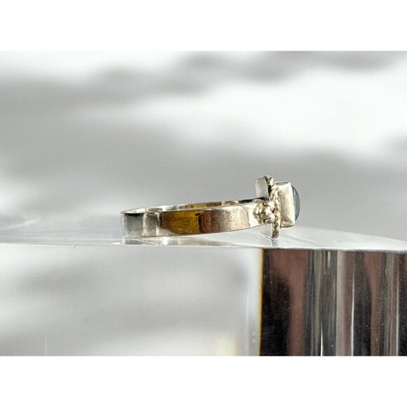 Black Onyx Square Bezel Set Rope Framed 925 Sterling Silver Vintage Ring - sz 6 - Picture 3 of 11